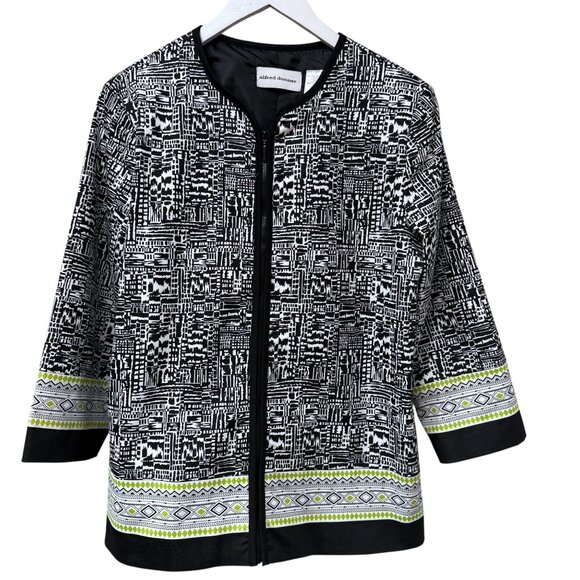 Alfred Dunner Womens Jacket Size 10 Black Print Cotton Blend Zip Front Blazer - Picture 1 of 9